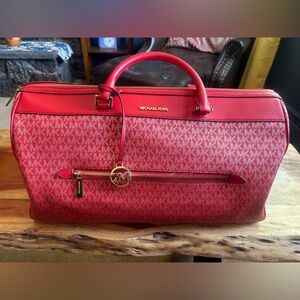 Michael Kors Travel XL Large Duffle Bag Signature MK Bright Red Gold, LIKE NEW!